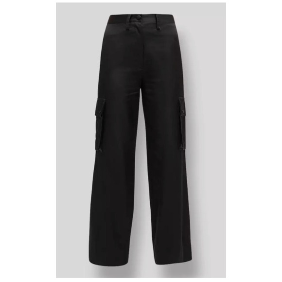 ARIAS NY Black Cargo Pants Women's 6 Viscose Made in USA Satin Straight Trousers - Picture 3 of 9
